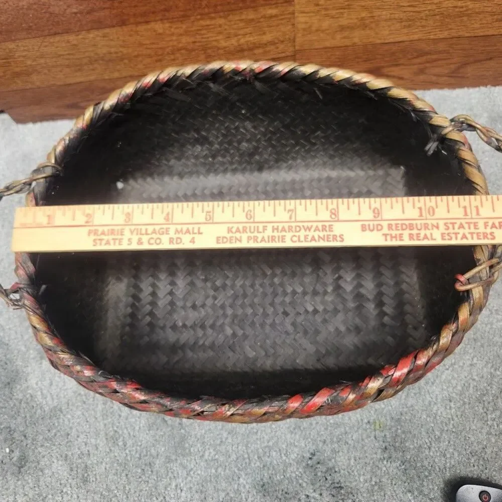 Woven Basket Rectangular Boho Farmhouse Storage Tote Handles Multicolor Rustic